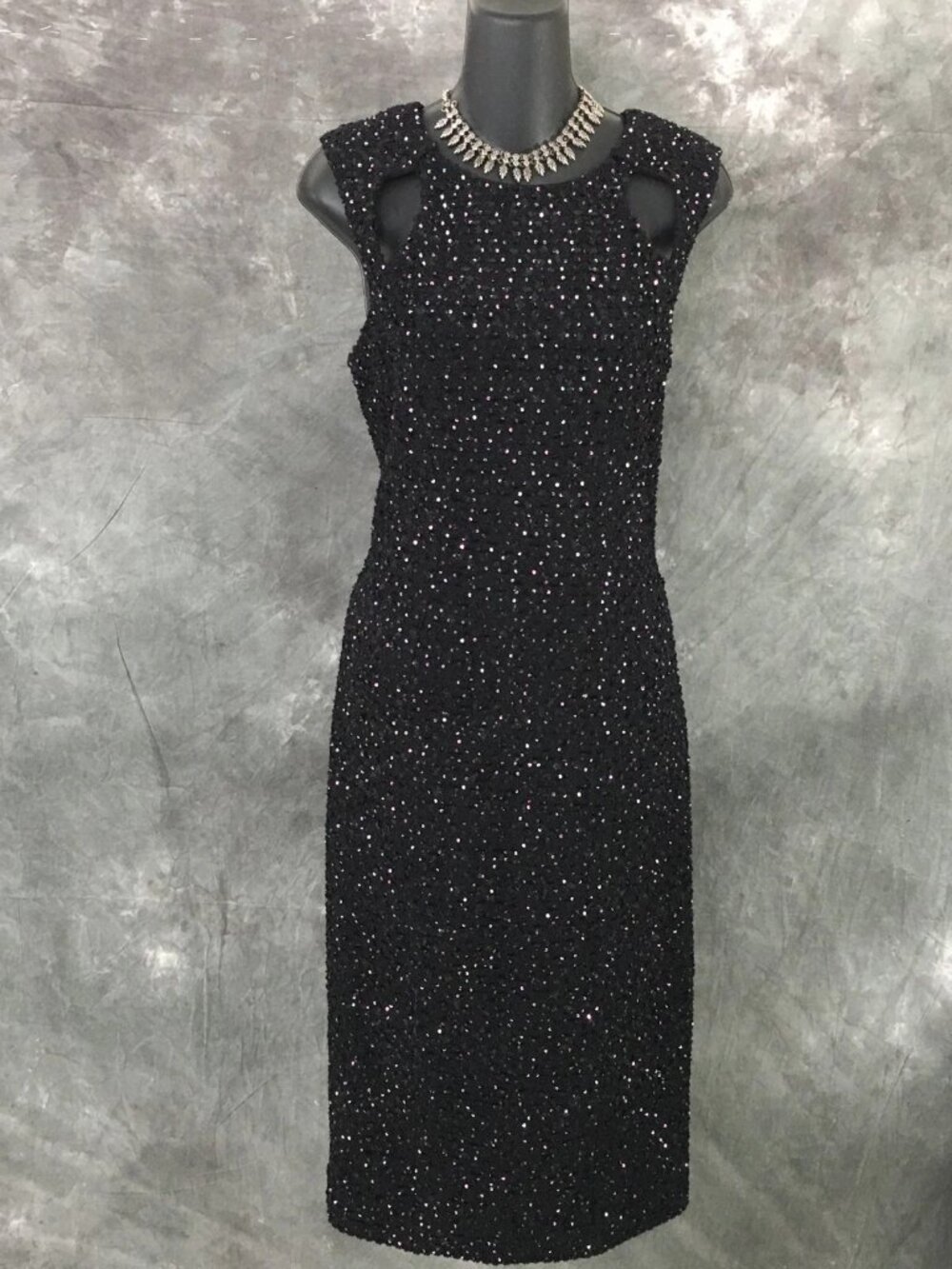 BEAUTIFUL St John knit black pink multi sequins dress size 8